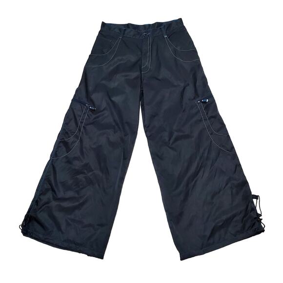 Vtg Kik Wear Baggy Wide Leg Black 90s Raver Skate Cargo Pants PunkCore Nylon Y2K - Picture 2 of 16